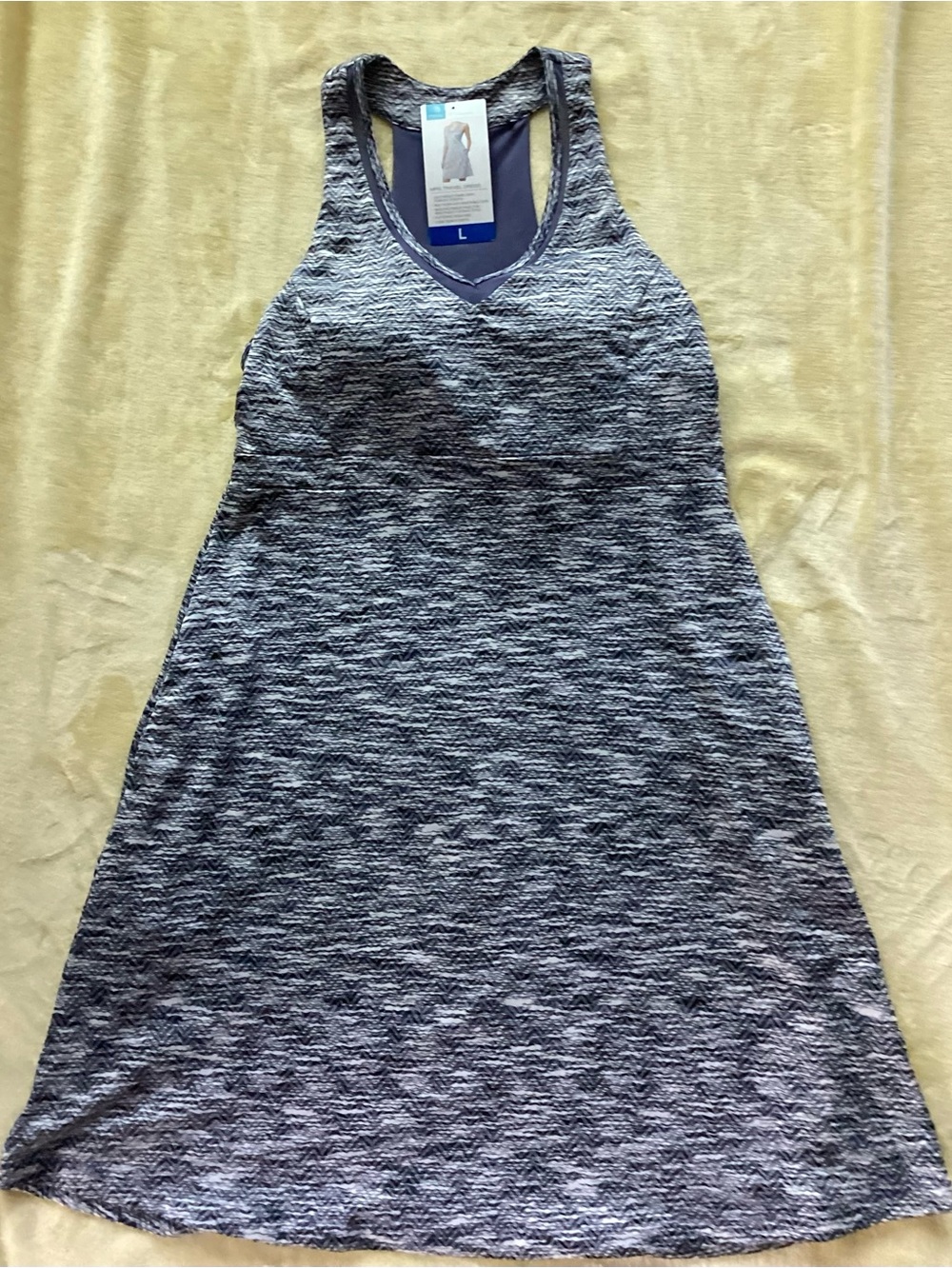 MPG Gray/ periwinkle Space-Dye Racerback V‑Neck Tank Dress